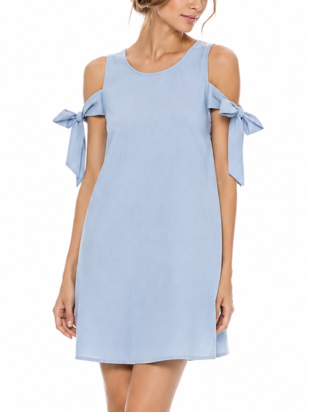 CHARLOTTE RUSSE cold shoulder powder blue bowtie sleeve mini shift dress medium